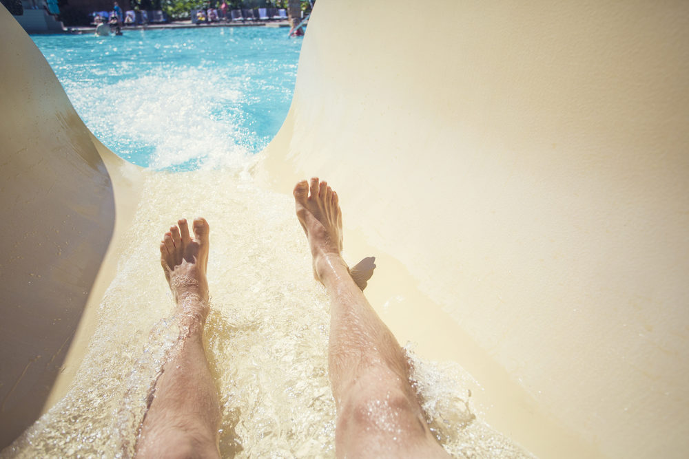 Point-of-view photo of a man going down a waterslide