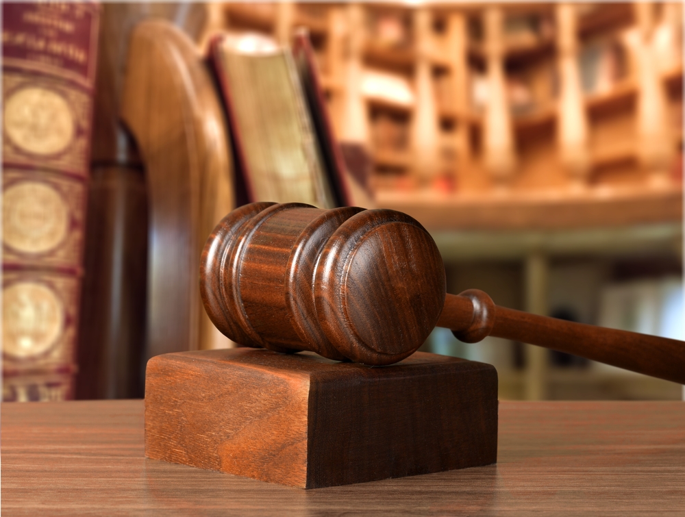 gavel in a courtroom on a desk