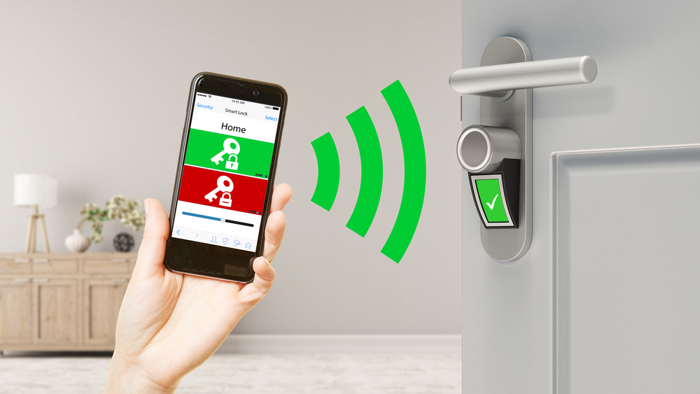 Smart home with smart lock door controlled with smartphone app