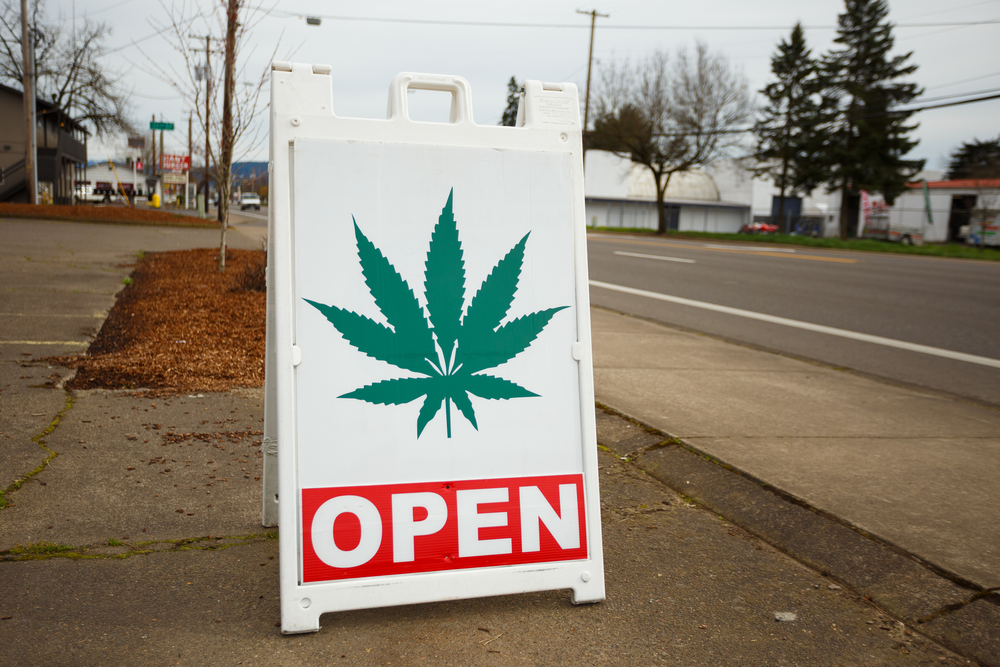 Marijuana dispensary sign outside