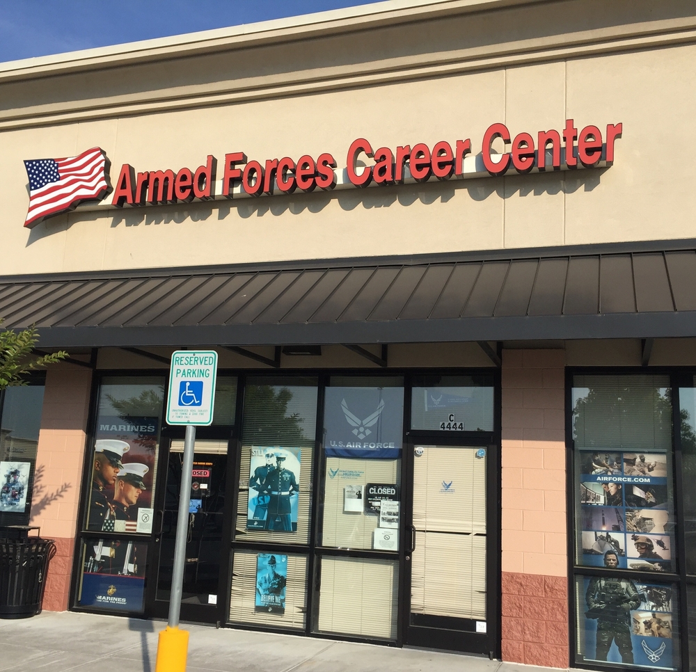 Exterior of an armed forces recruiting center.