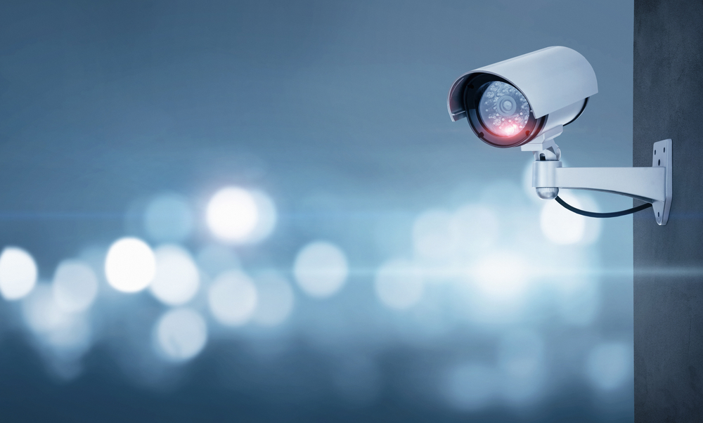 Close up of CCTV camera over defocused background