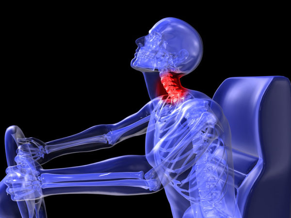 3d rendering of a person suffering a neck injury during a car accident