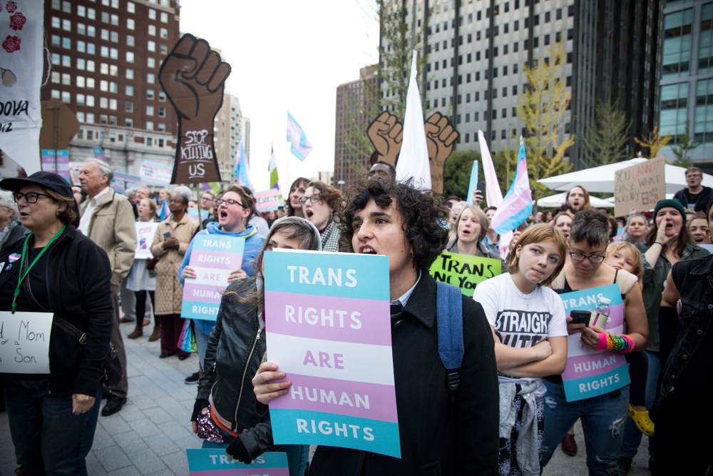 Hundreds gather in Love Park in Philadelphia in response to the Trump administrations memo defining gender as an unchangable biological characteristic