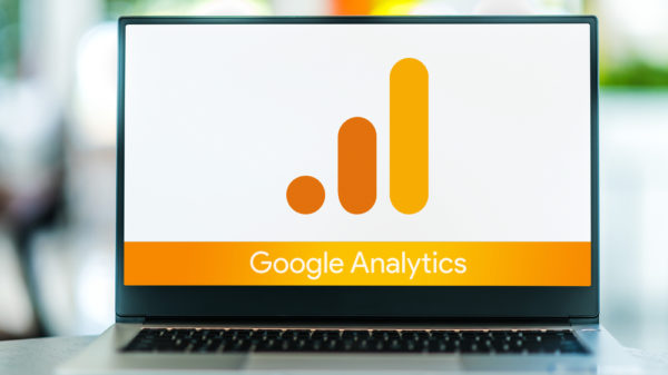 Laptop computer displaying logo of Google Analytics