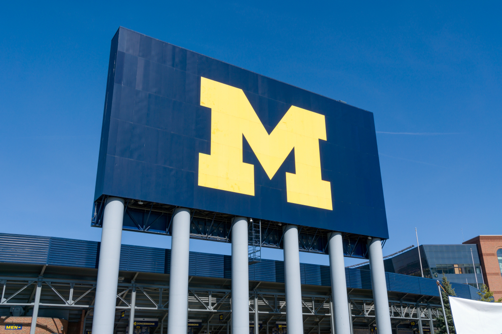 Michigan Stadium sign on the campus of the University of Michigan.