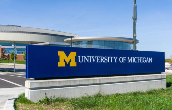 Entrance sign to the campus of the University of Michigan.