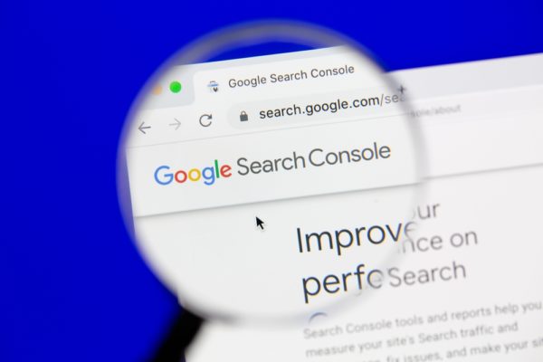 Google Search Console website with a magnifying glass