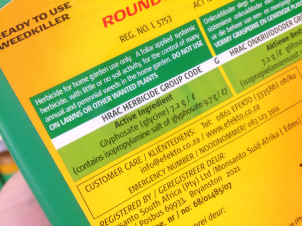 View of product details of the weed killer RoundUp,