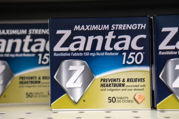 package on the shelf of Over the counter Zantac used for acid reflux and heartburn