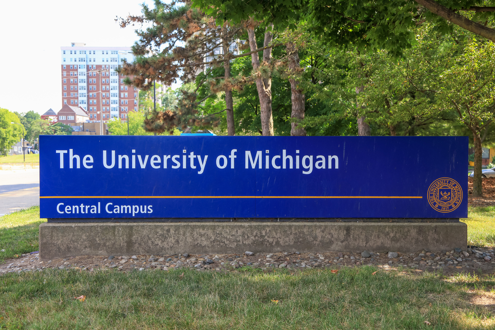 University of Michigan's Central campus board at the entrance