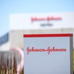 Johnson and Johnson sign, logo at an American multinational corporation office.