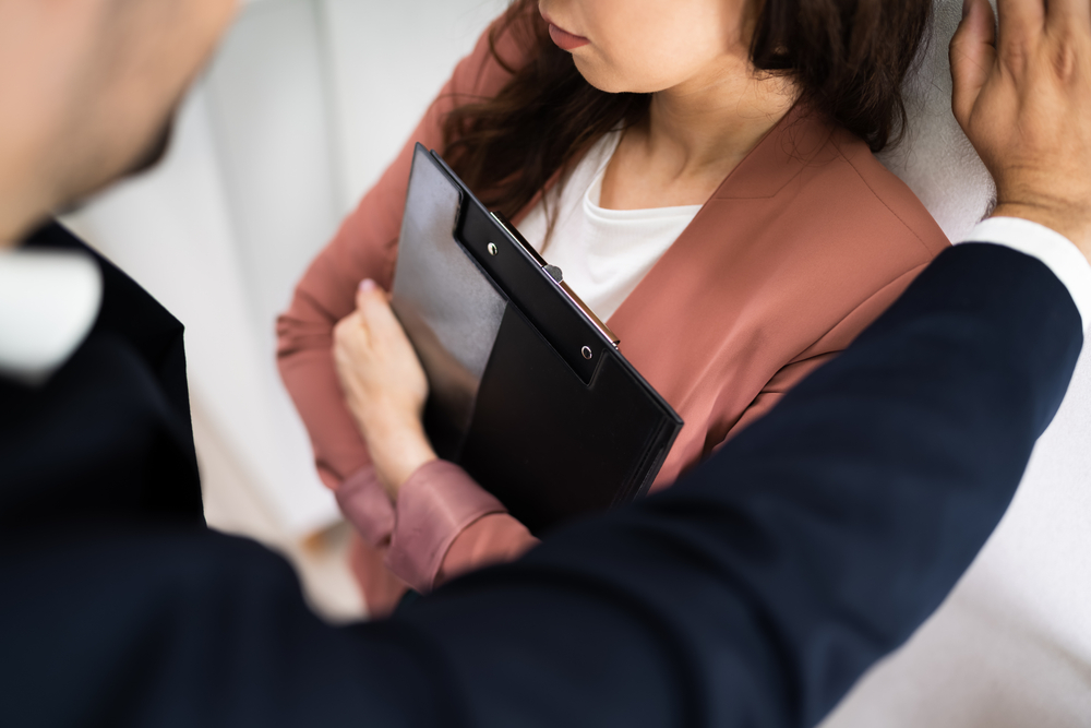 Sexual Harassment At Workplace. Businesswoman At Work