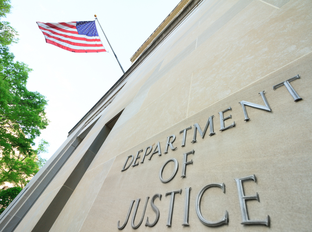 The northern facade of the Department of Justice building in the Nations capital