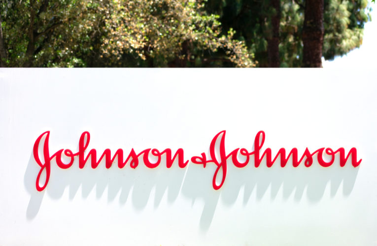 Johnson & Johnson sign at multinational corporation office in Silicon Valley.