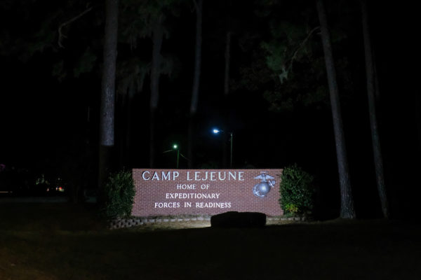 camp lejeune sign at night