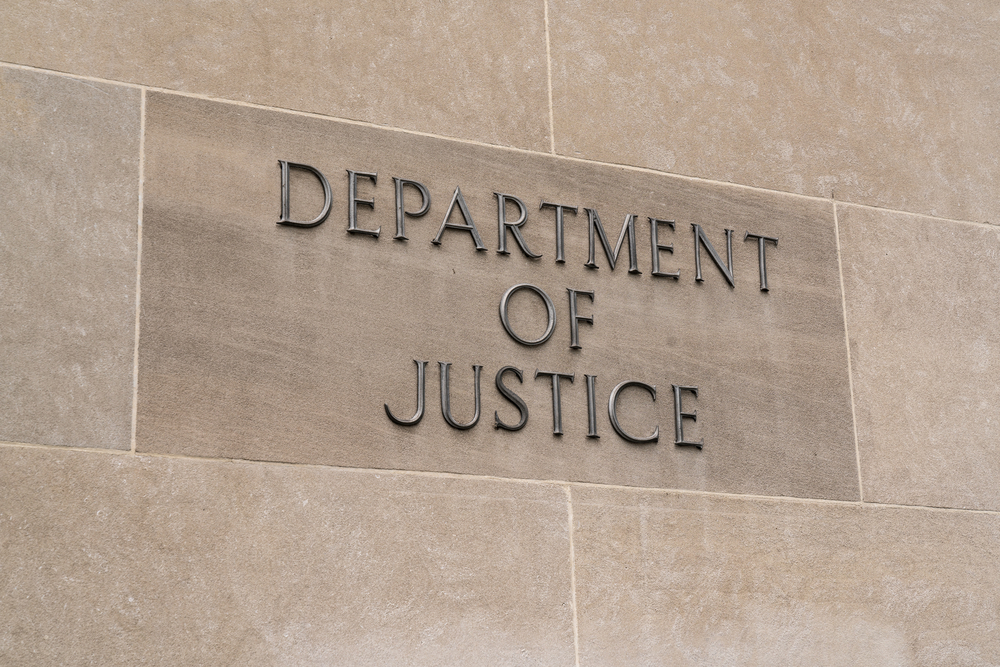 Department of Justice sign in Washington, DC
