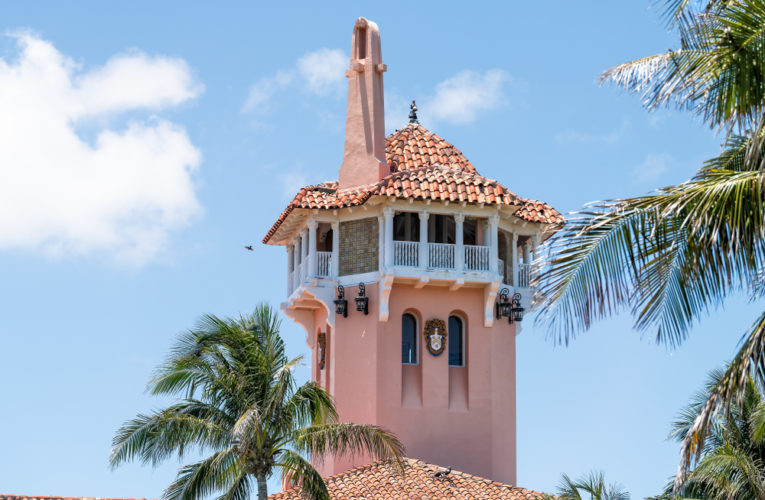 closeup of the building tower at mar-a-lago, the residence of donald trump