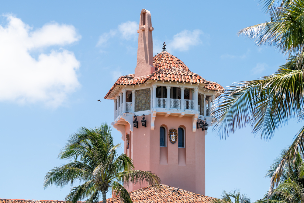 closeup of the building tower at mar-a-lago, the residence of donald trump