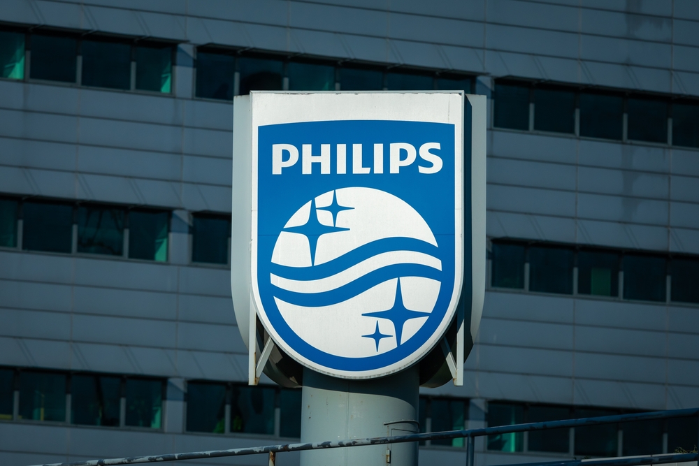 Philips logo at building in the city center.