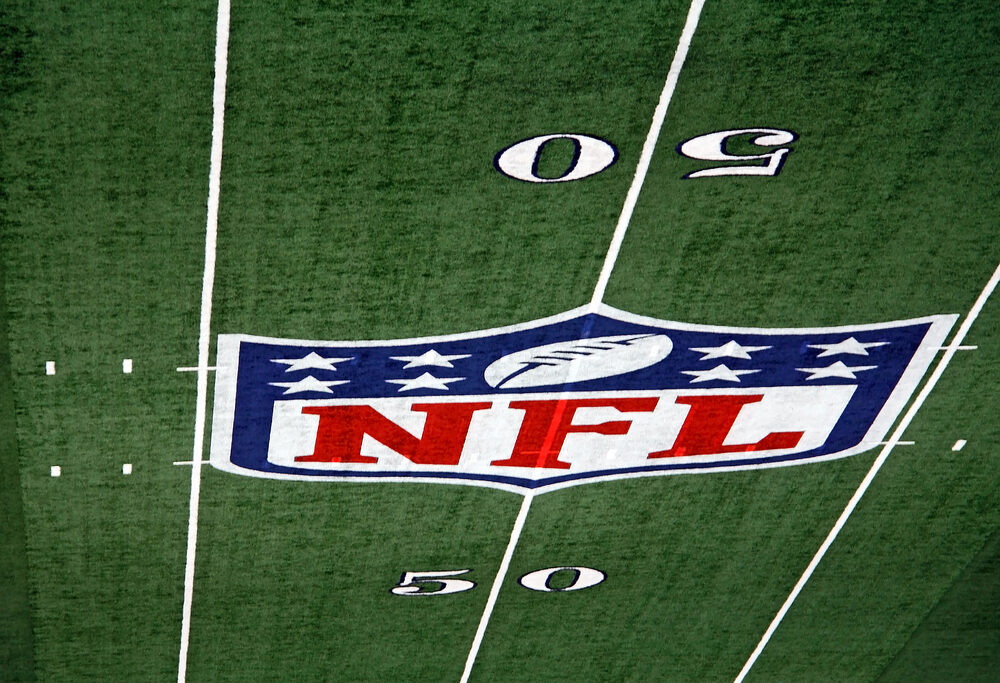 The 50 yard line of Cowboys Stadium in Arlington, Texas