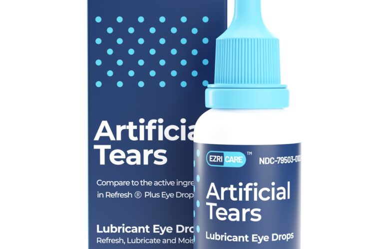EzriCare Artificial Tears bottle and box 3d render on white background