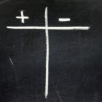 blackboard with a pros(+) and cons(-) list
