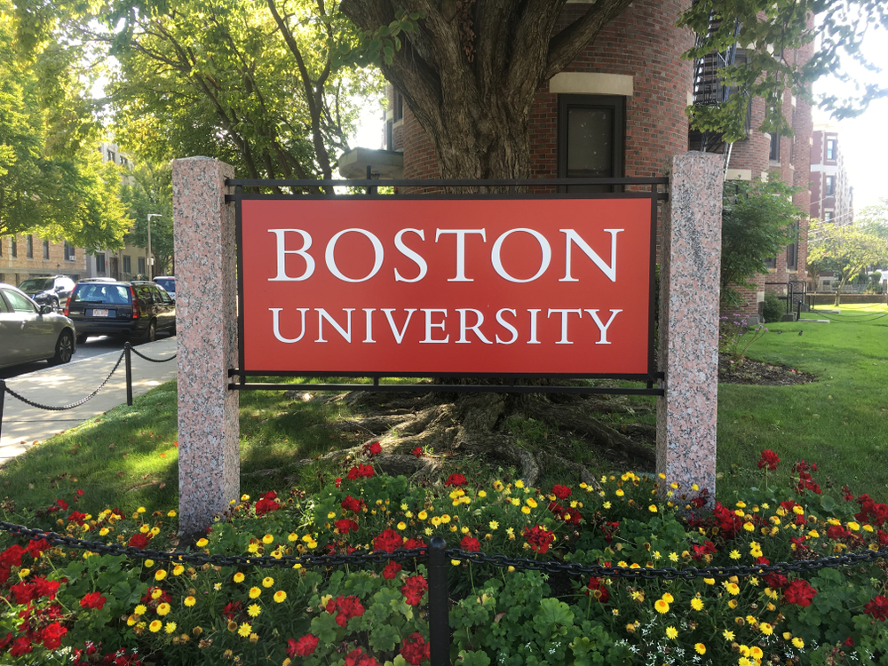 sign for boston university on campus