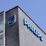 Philips company logo on the side of the headquarters building in copenhagen denmark