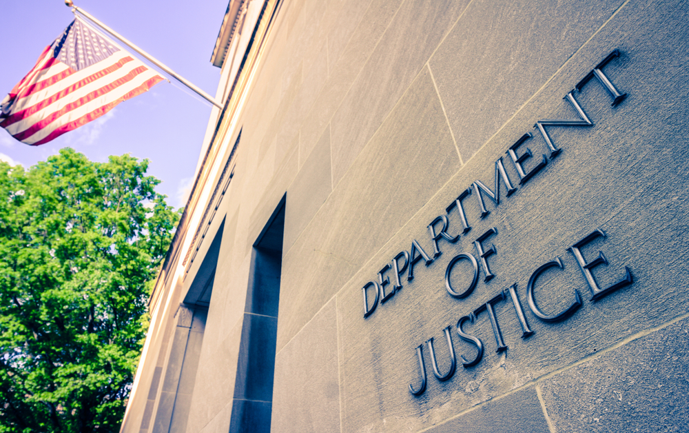 The northern facade of the Department of Justice building in the Nations capital