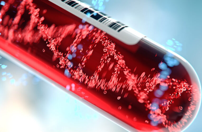 3d rendering of a dna molecule in a test tube